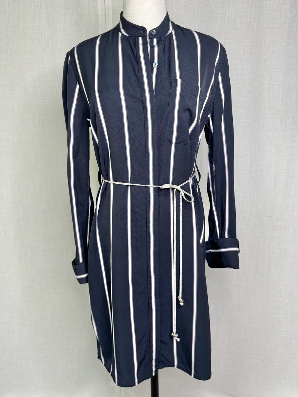 Equipment Femme Striped Button Front Shirt Dress Navy White Size XS
